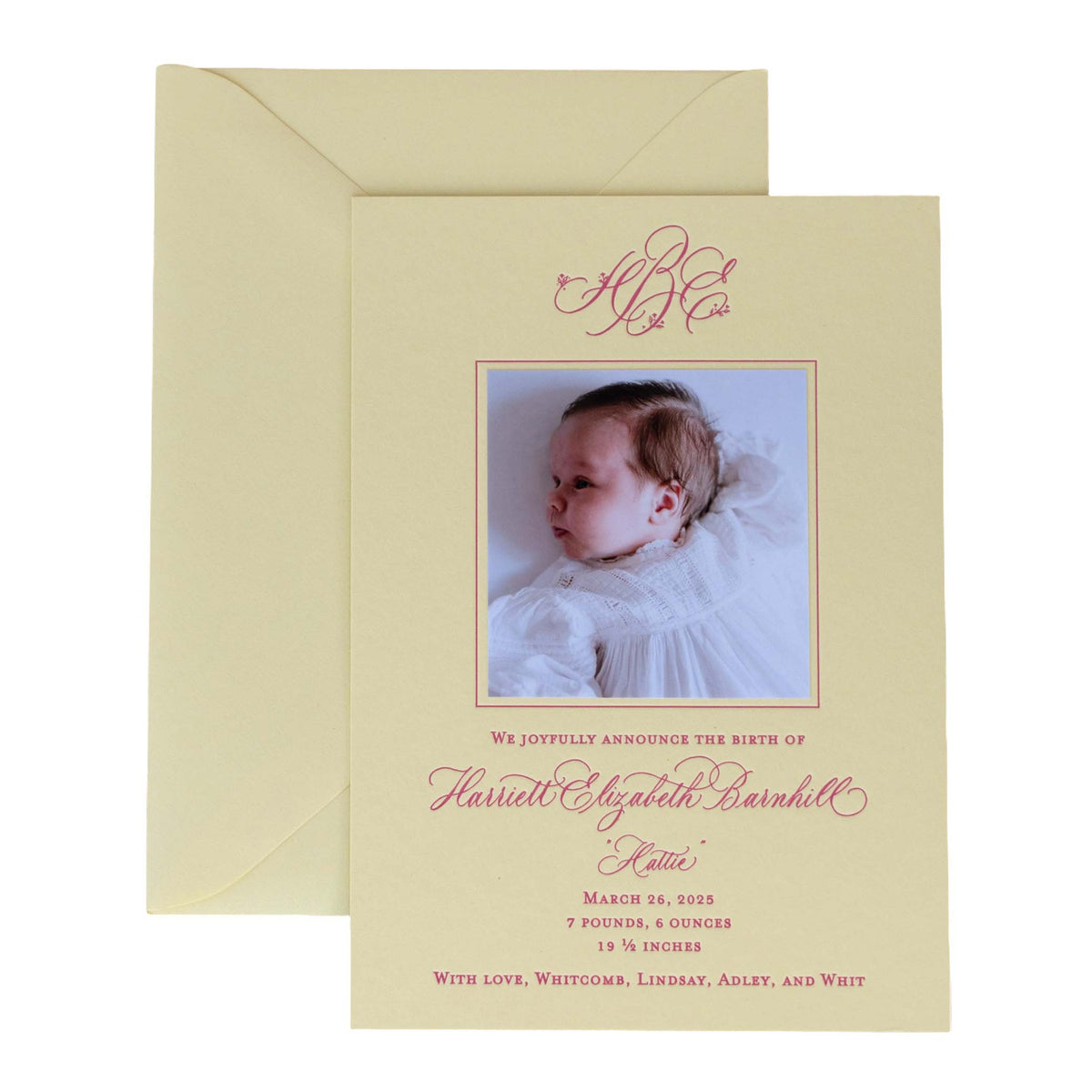 Mary Claire Birth Announcement (Custom Calligraphy Name and Monogram)