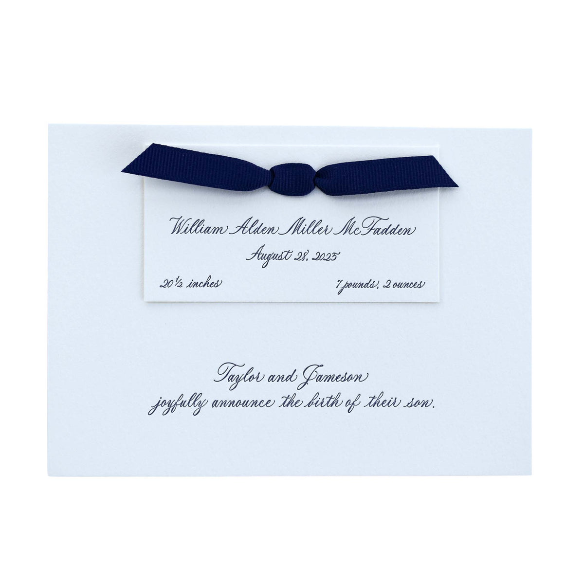 Bishop Birth Announcement (Custom Calligraphy, Ribbon)