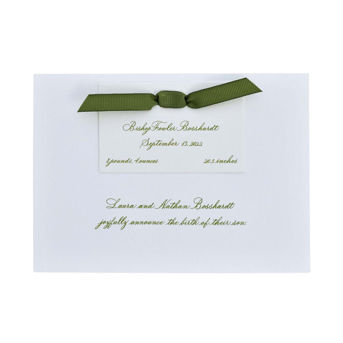 Bishop Birth Announcement (Custom Calligraphy, Ribbon)