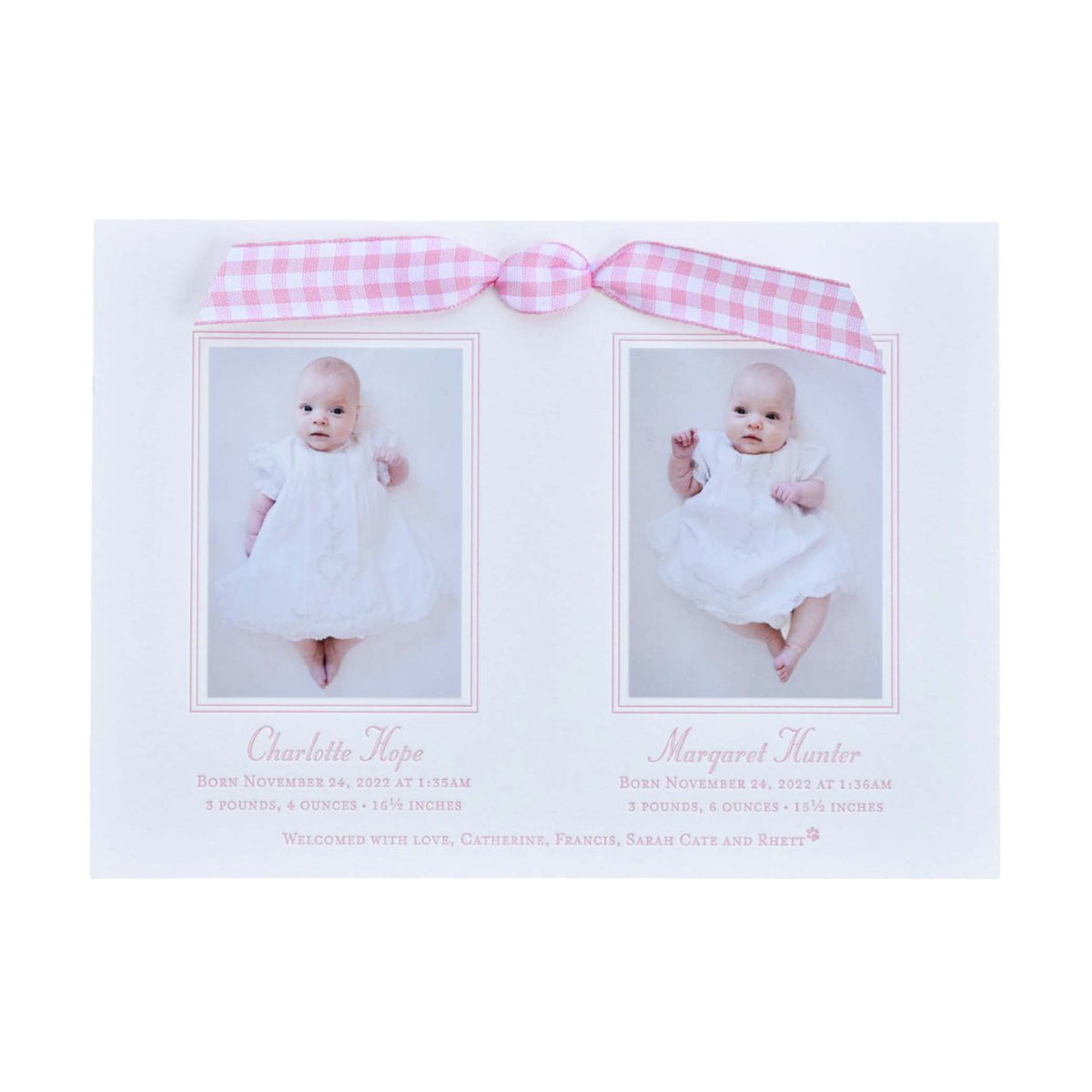 Twin Birth Announcement (Ribbon + Photos)