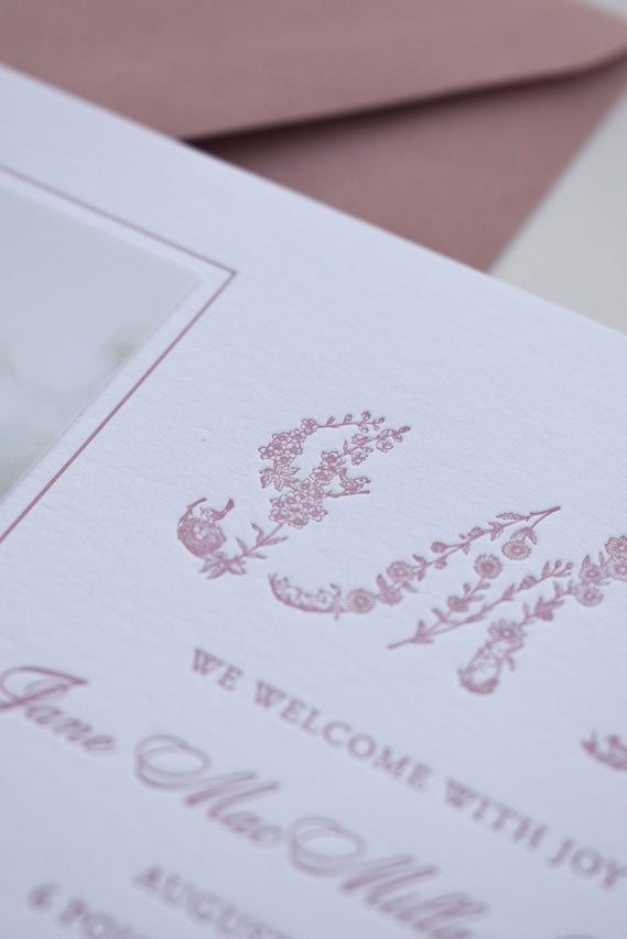 Floral Monogram Birth Announcement