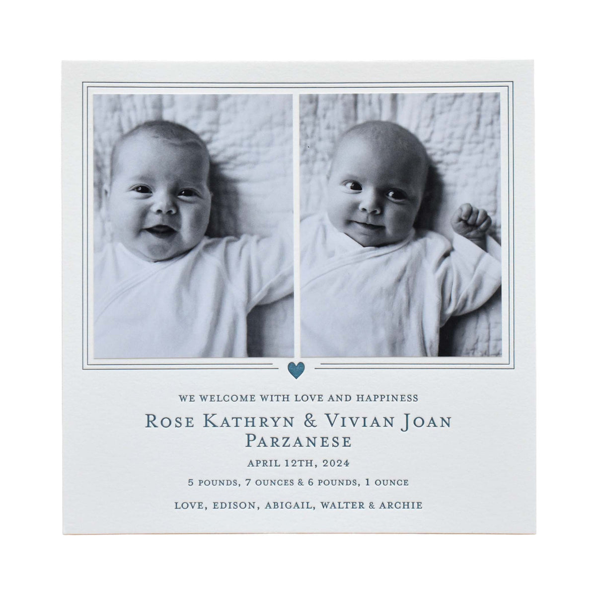 Parzanese Twin Birth Announcement