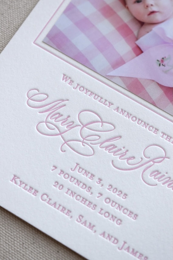 Mary Claire Birth Announcement (Custom Calligraphy Name and Monogram)