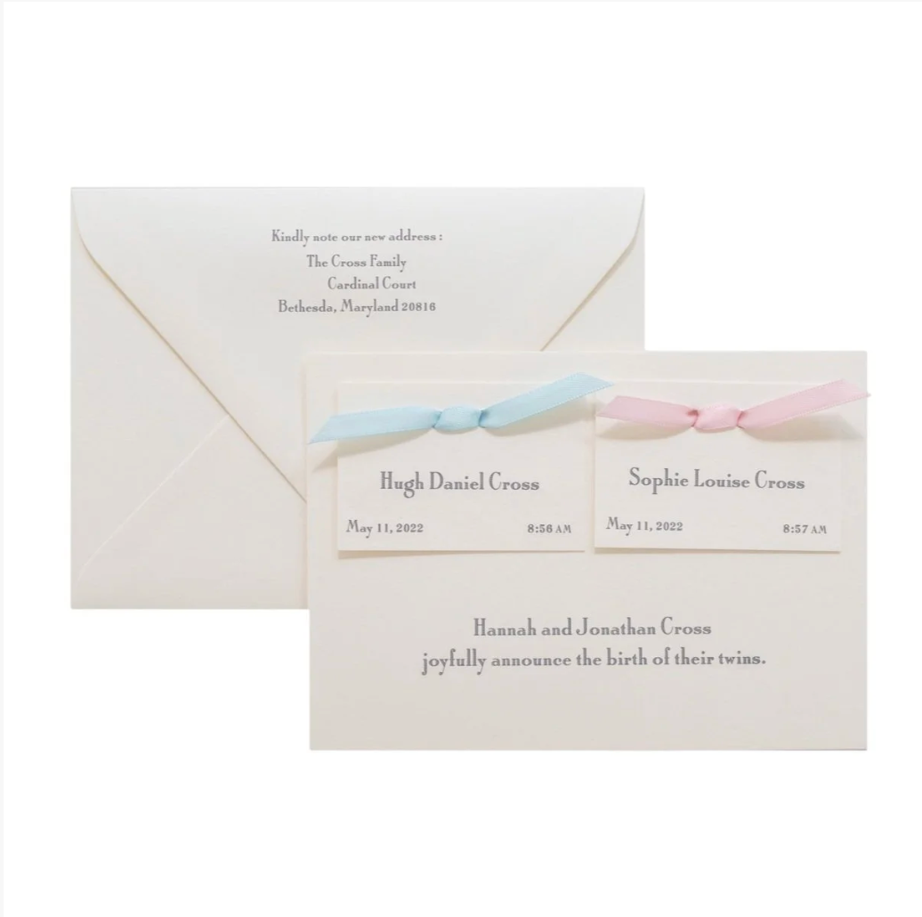 Twin Classic Birth Announcement (Ribbon)