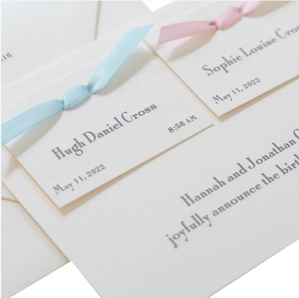 Twin Classic Birth Announcement (Ribbon)
