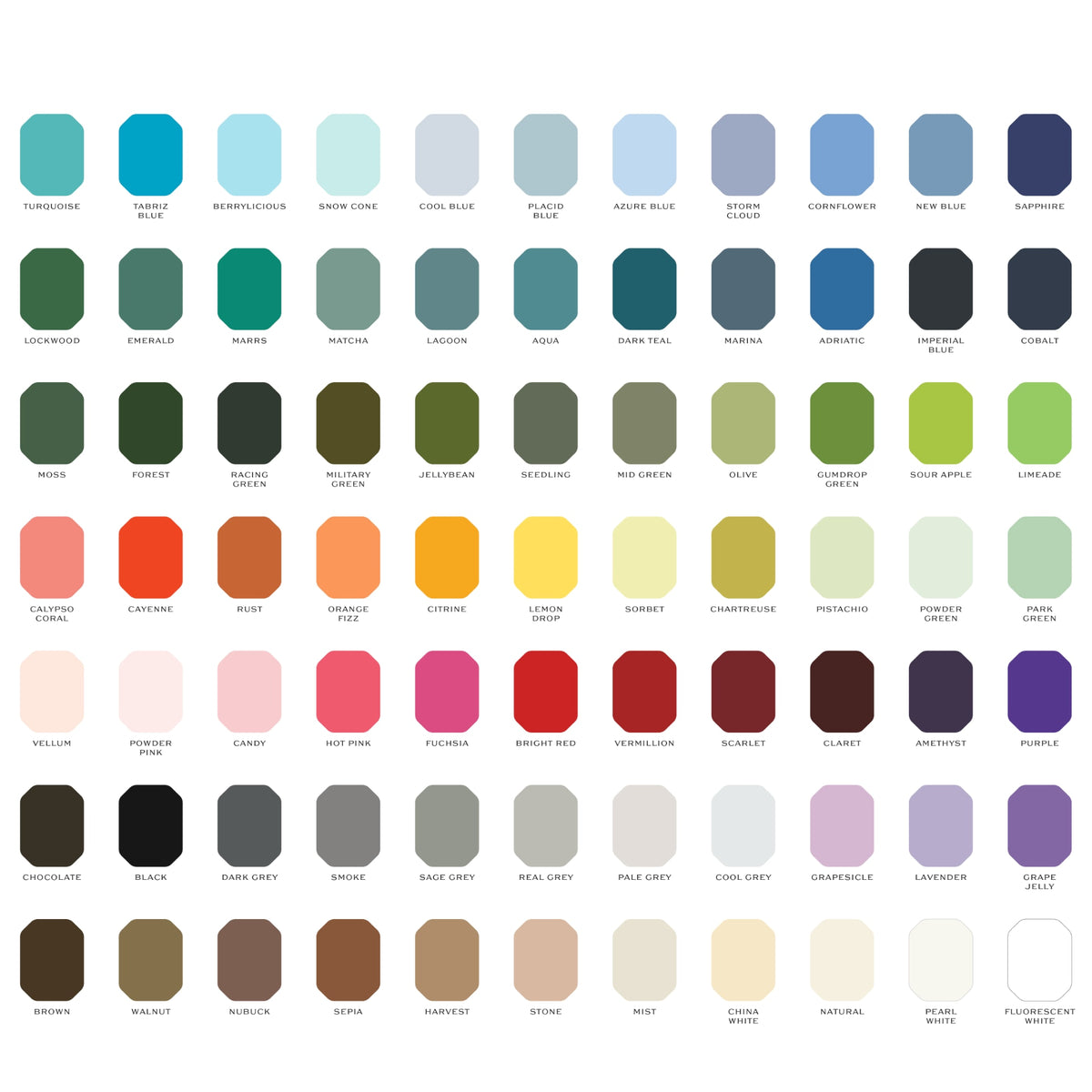 Color swatch chart with various color names