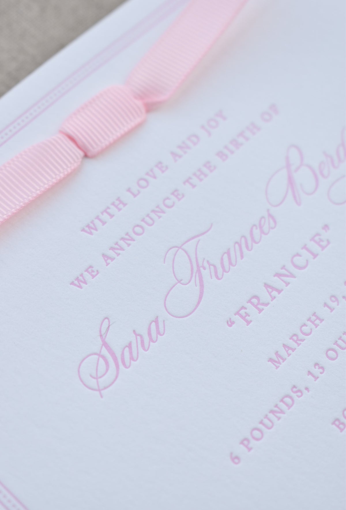 Frances Birth Announcement (Ribbon)