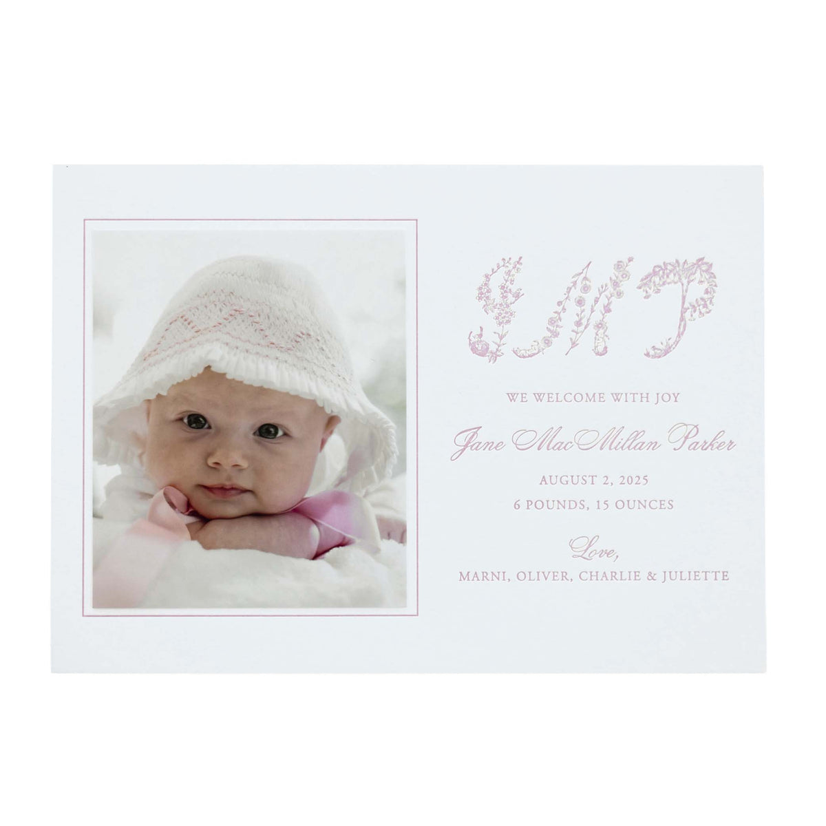 Floral Monogram Birth Announcement