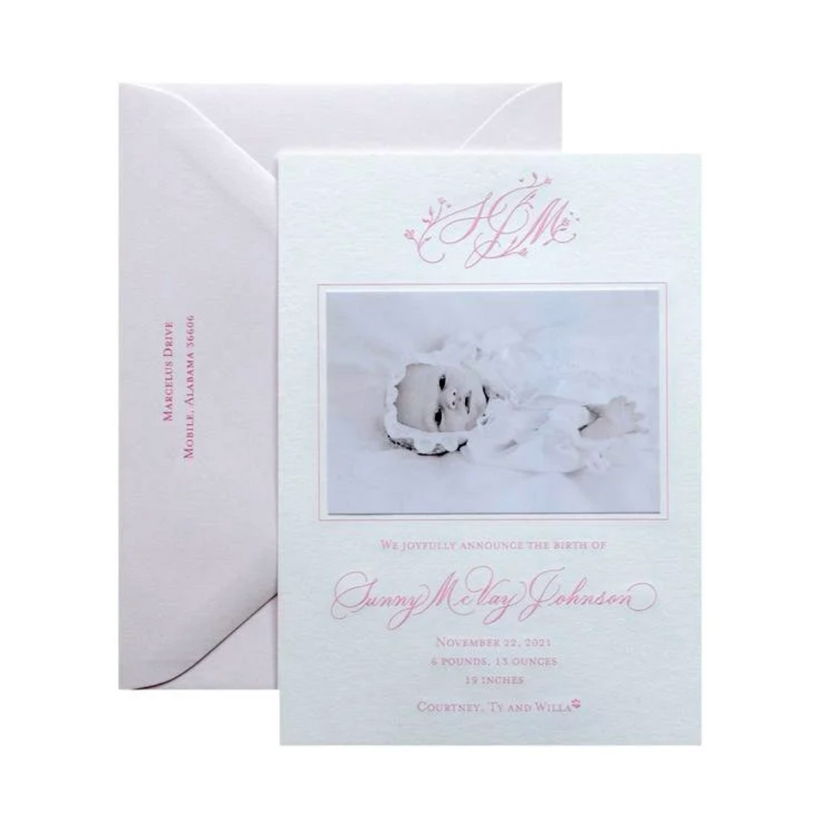 Mary Claire Birth Announcement (Custom Calligraphy Name and Monogram)