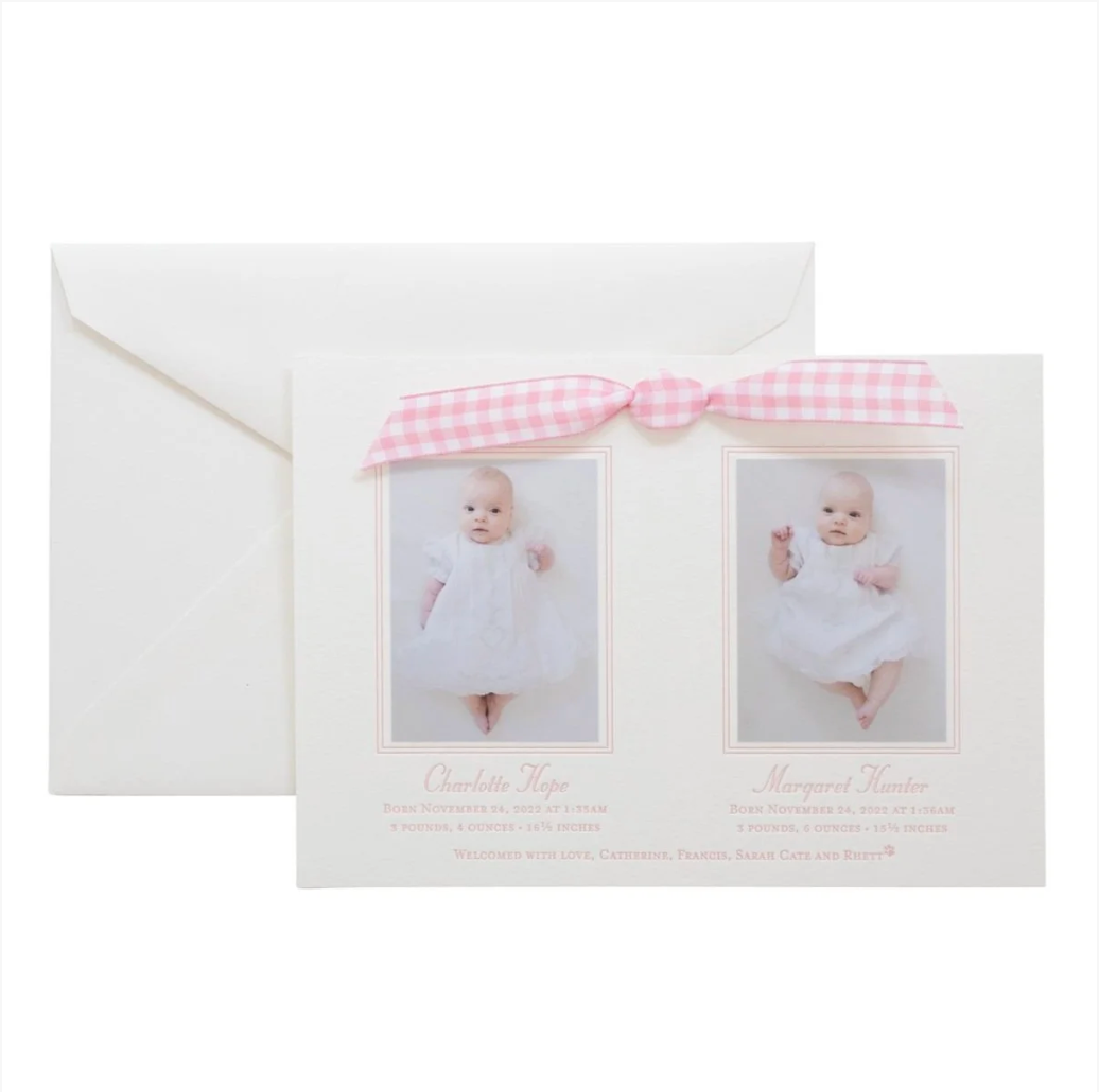 Twin Birth Announcement (Ribbon + Photos)