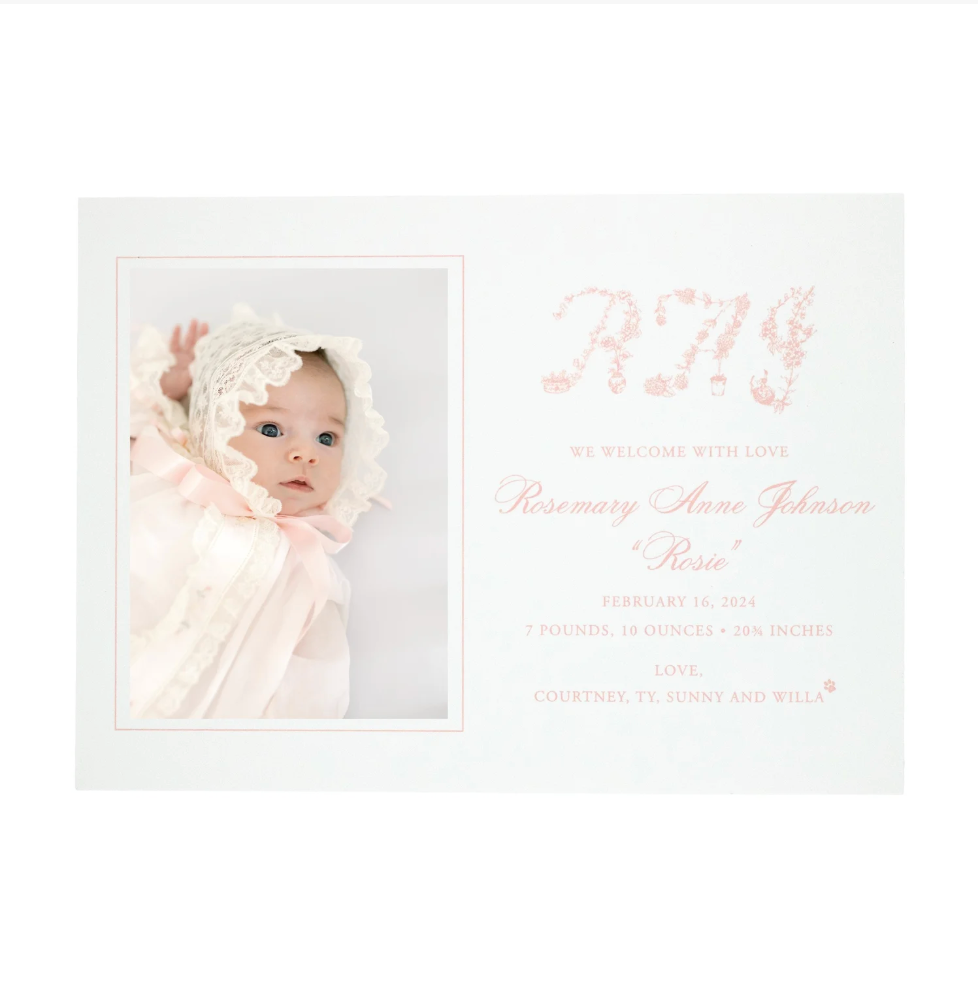 Floral Monogram Birth Announcement